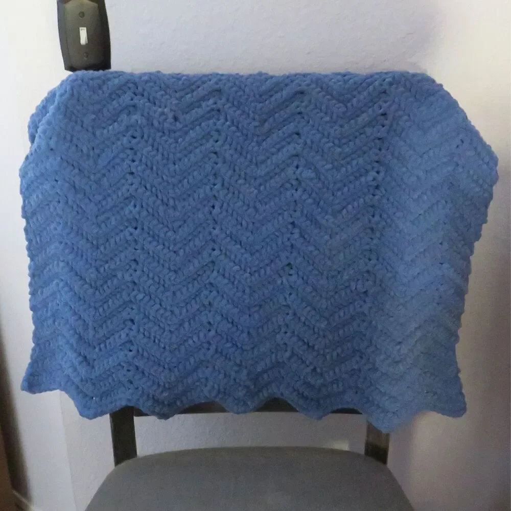 Crocheted Lap Baby Blanket Handmade Blue Chunky Soft Cozy Warm Throw